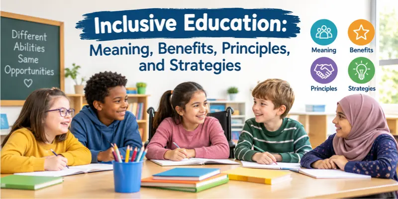 Inclusive Education illustrating its meaning, benefits, principles, and strategies for diverse learners.